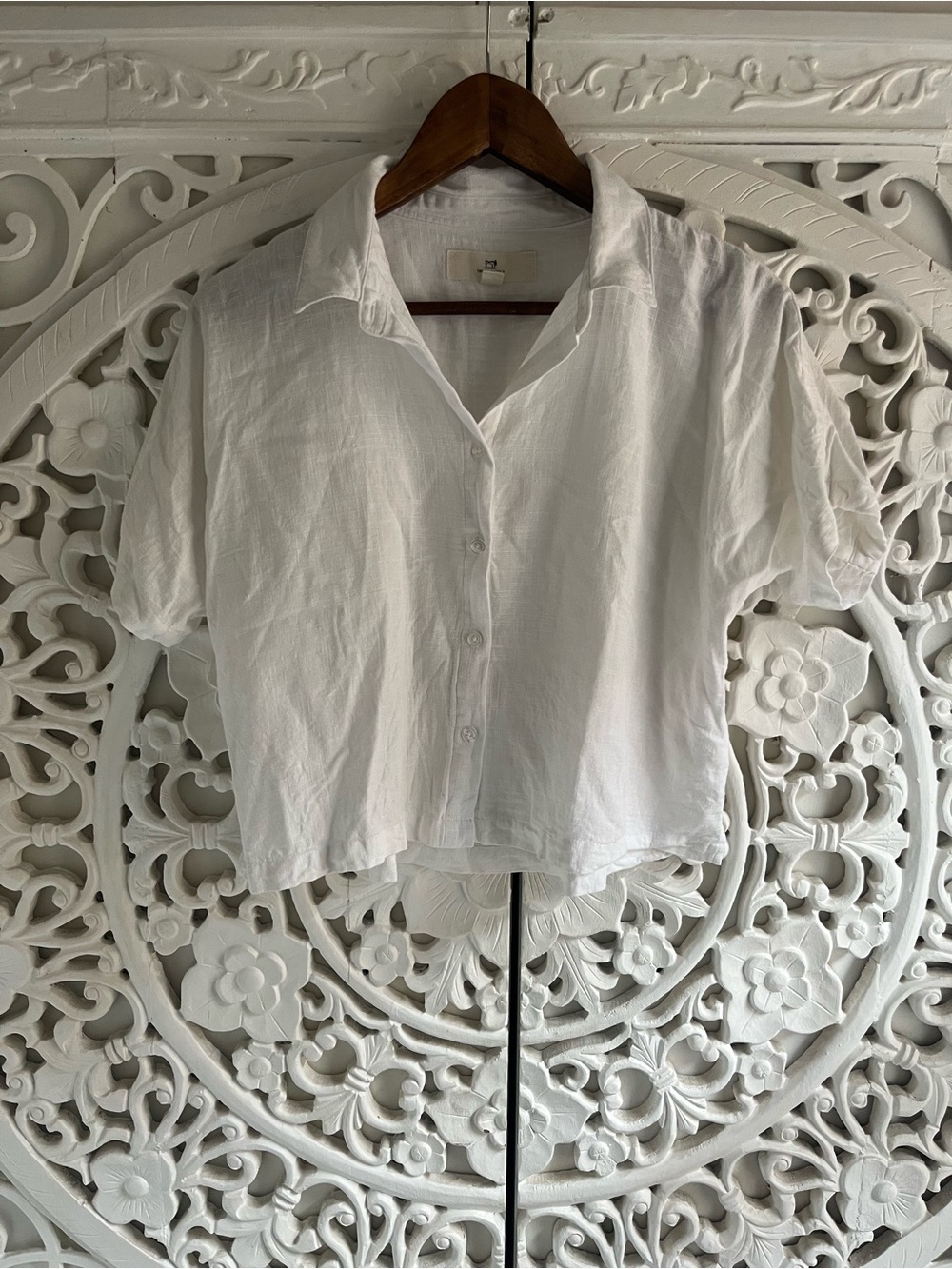 Thread + Supply White Linen Blend Button Up Shirt Relaxed Short Sleeve XS